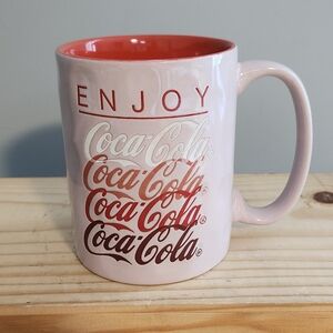 Double-sided Textured Enjoy Coca-Cola Ceramic Mug with Pink and Red Design NWT